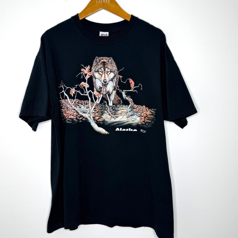 Vintage‎ Alaska Wolf Print T Shirt Gardner Polar Graphics 2XL
